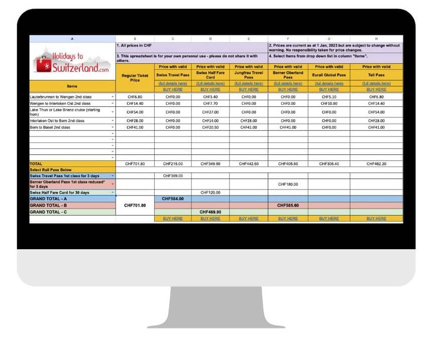 Switzerland Rail Pass Comparison Calculator Holidays to Switzerland