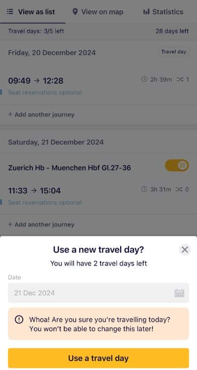 Screenshot of Eurail Rail Planner app
