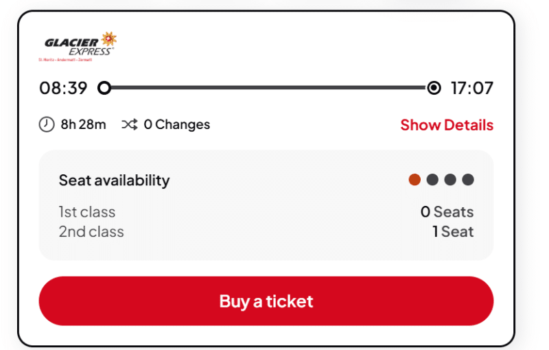 Image example of a possible connection with the Glacier Express 2nd class.