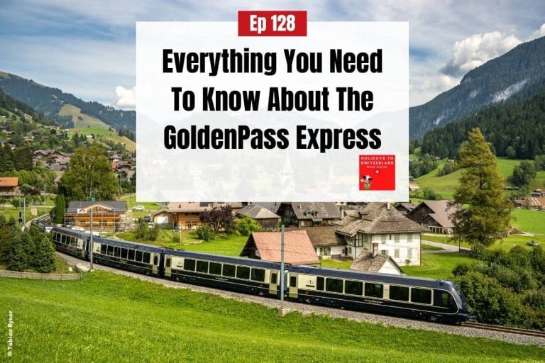 GoldenPass Express train travelling through the Swiss countryside.