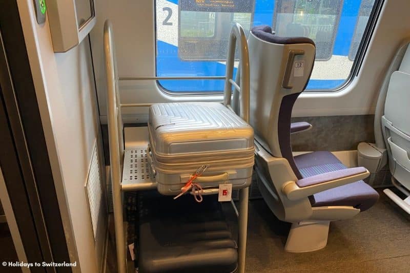 Luggage rack on a Swiss train