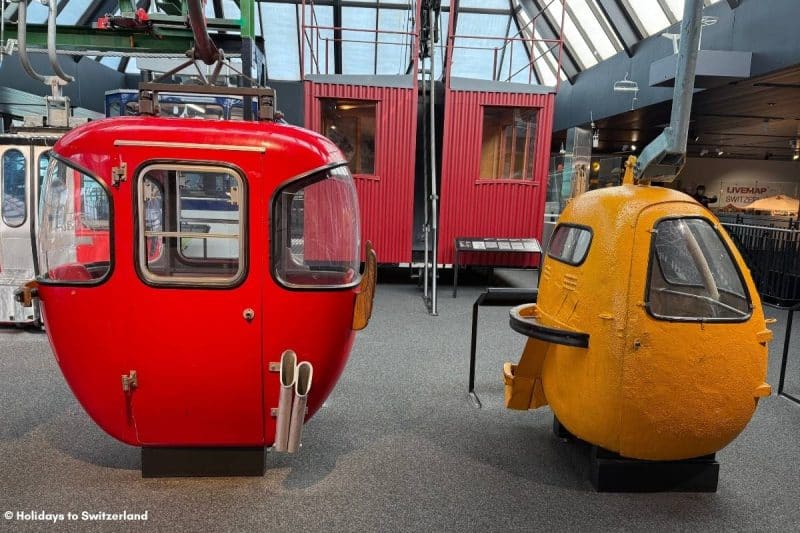 Old cable car gondolas at Swiss Museum of Transport