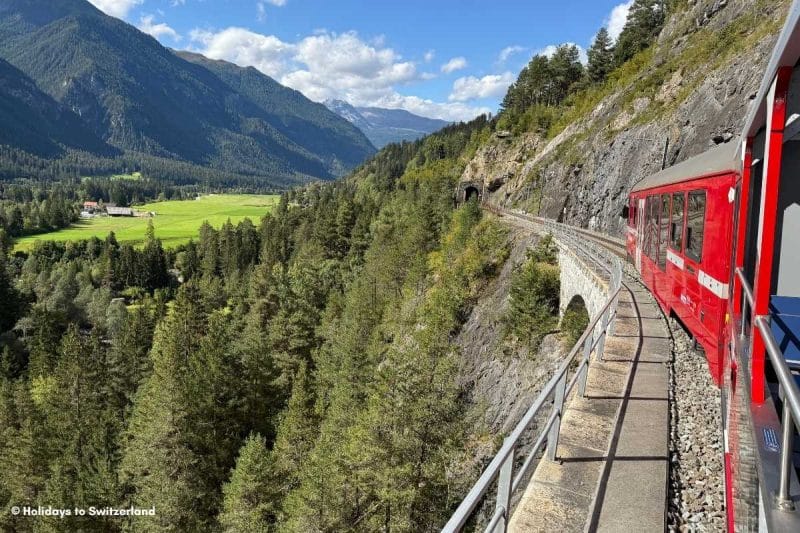 Landwasser Shuttle train crossing a bridge