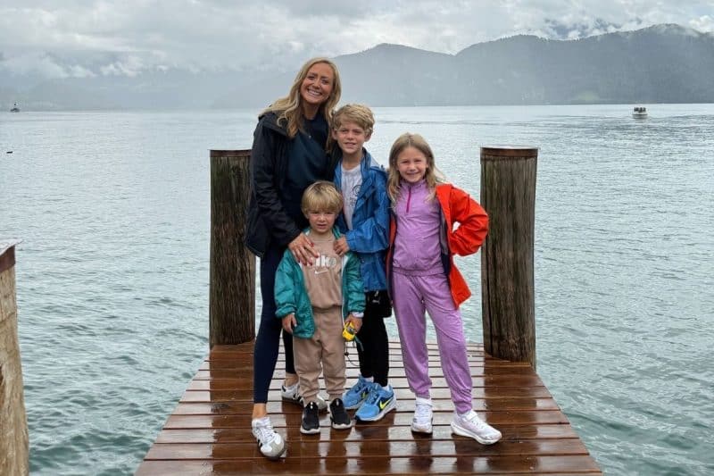 Samantha and children on pier