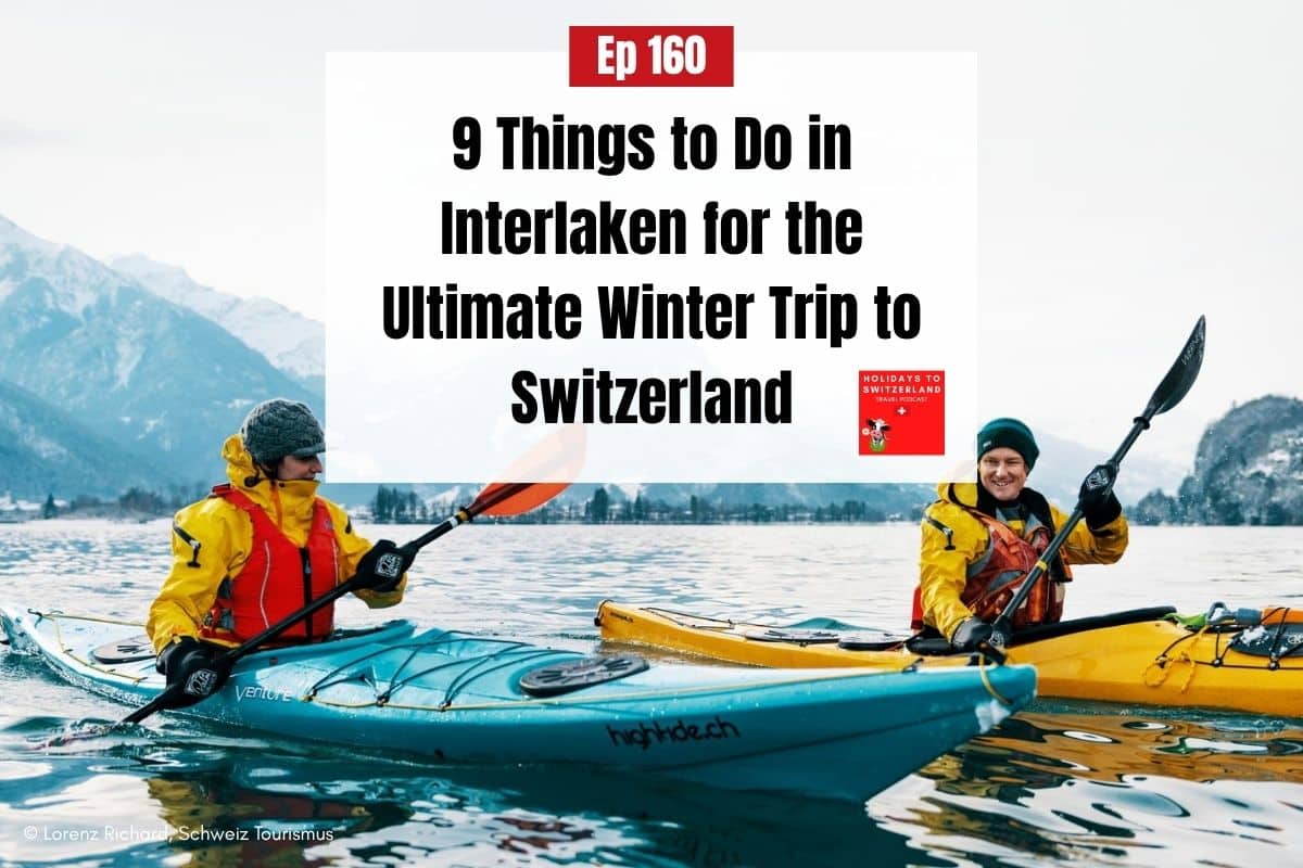 Two people in kayaks on Lake Brienz