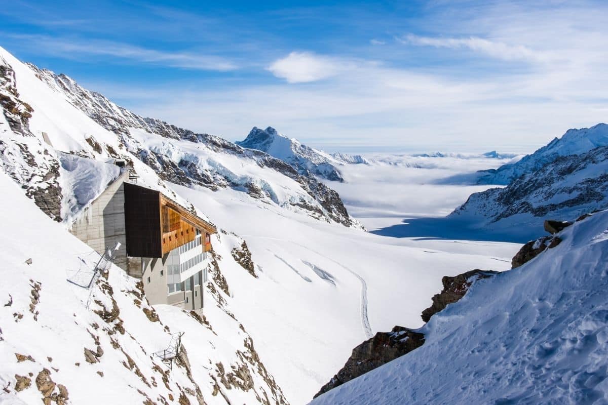 View of Aletsch Glacier from Jungfraujoch Top of  Europe