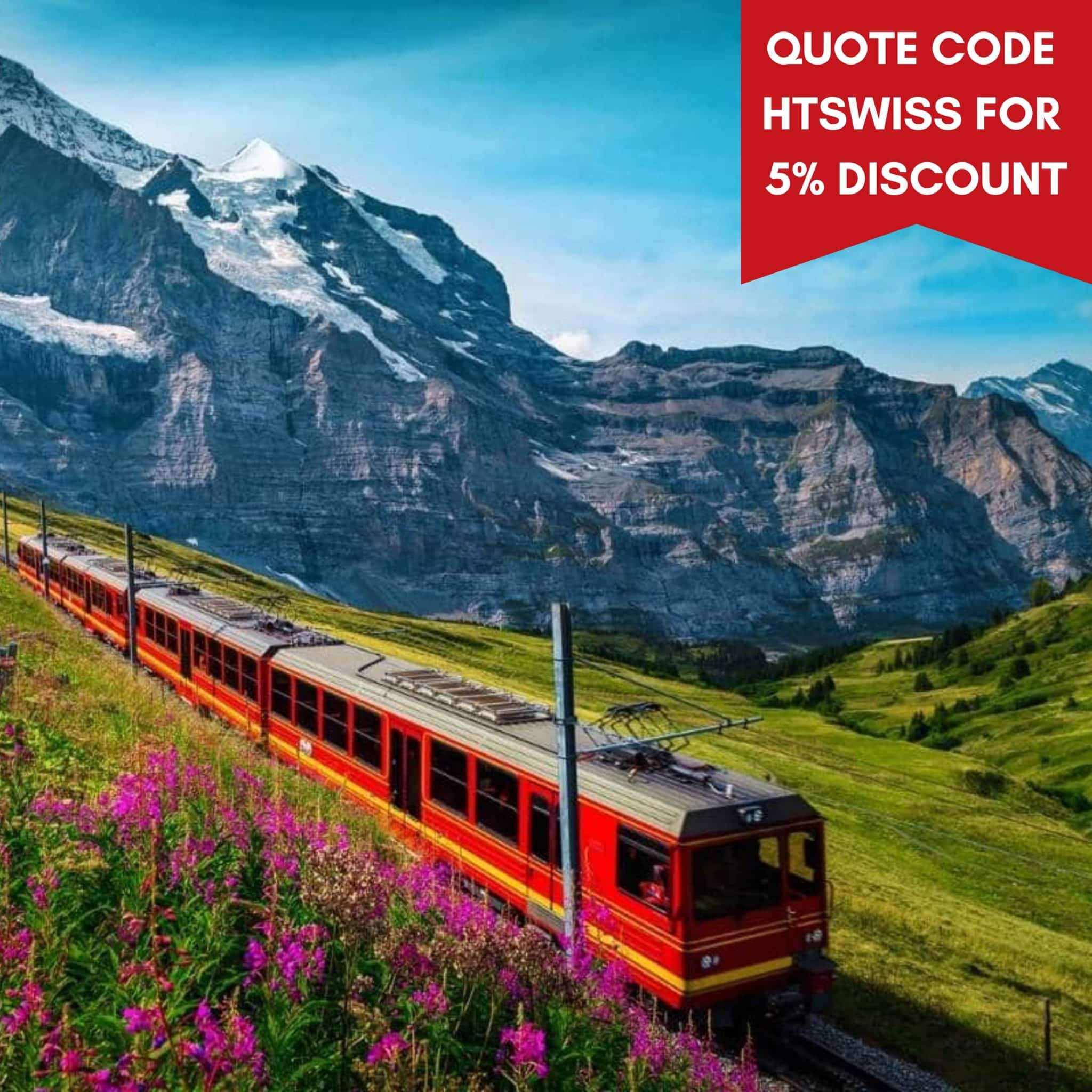 Red Jungfrau train with mountain backdrop